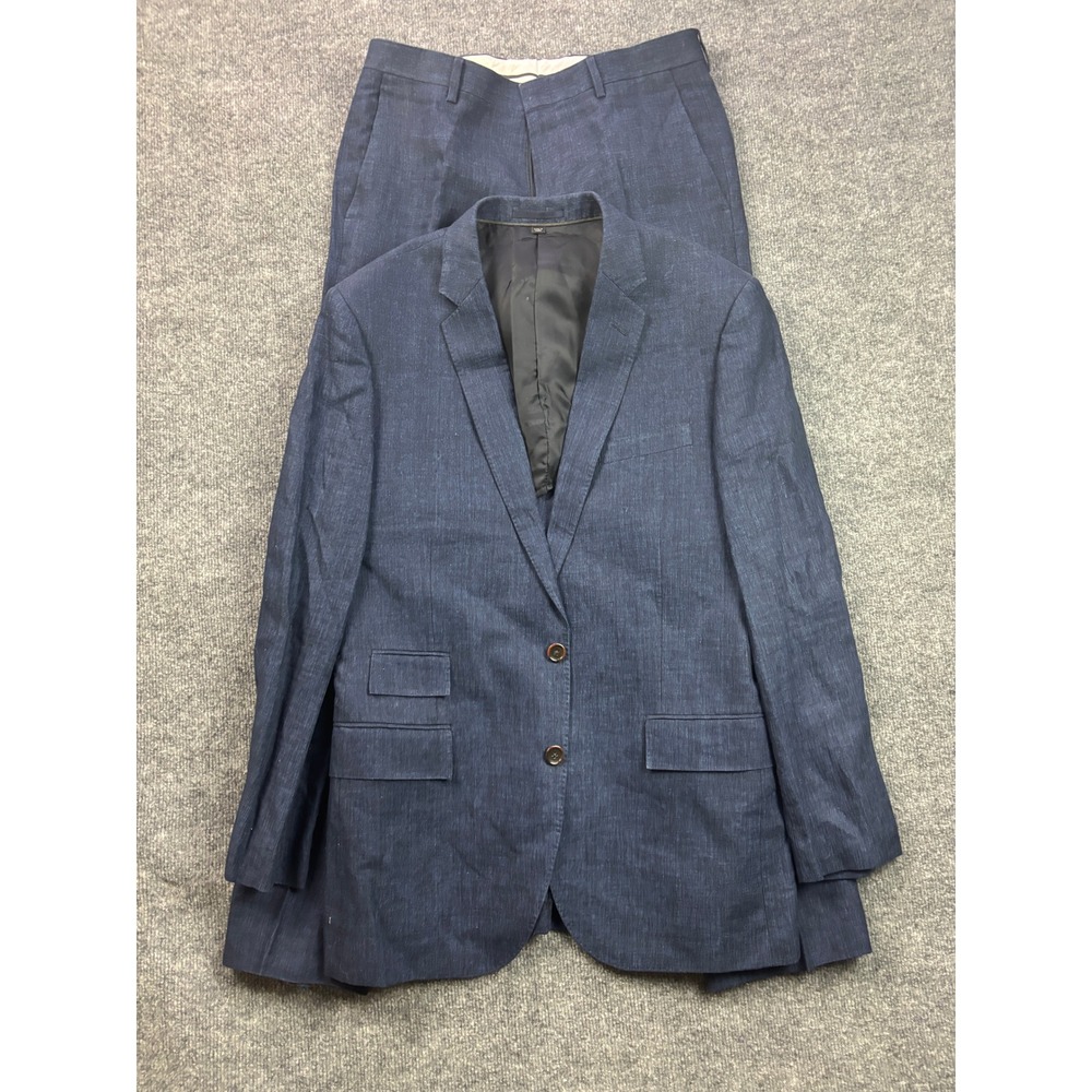 J.Crew Ludlow Slim Suit Men 42R Navy Blue 100% Linen Two Button Ormezzano
